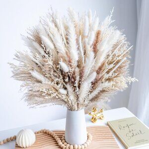 96PCS Natural Dried Pampas Grass Boho Home Decor Bouquet Phragmites Dried Flower